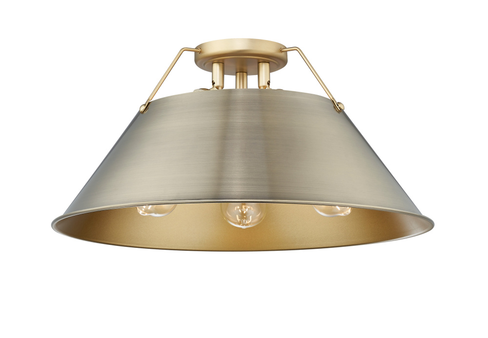Yep by Golden Lighting Orwell 3-light Flush Mount in Brushed Champagne Brass and Aged Brass shade